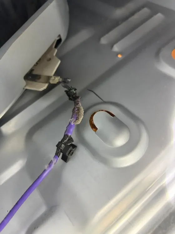 A burnt wire at a terminal, from a Tech Parker job