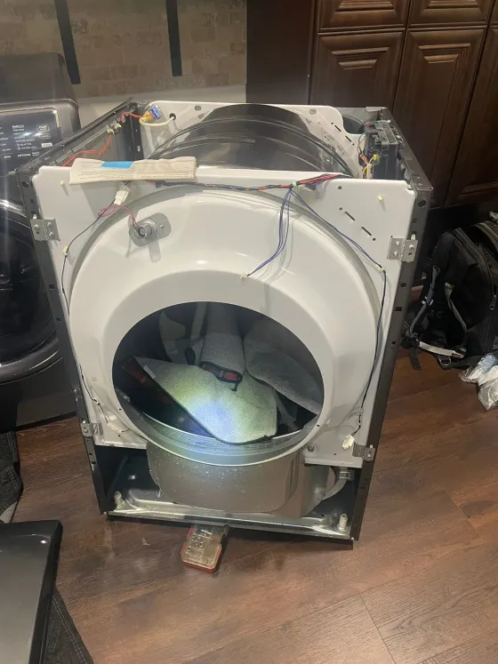 Dryer with the front panel off, from a Tech Parker job
