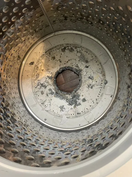 Washer basket with the agitator off, from a Tech Parker job